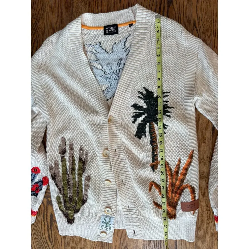 Scotch & Soda Americana Embroidered Cardigan Sweater Mens L Palm Tree Rare